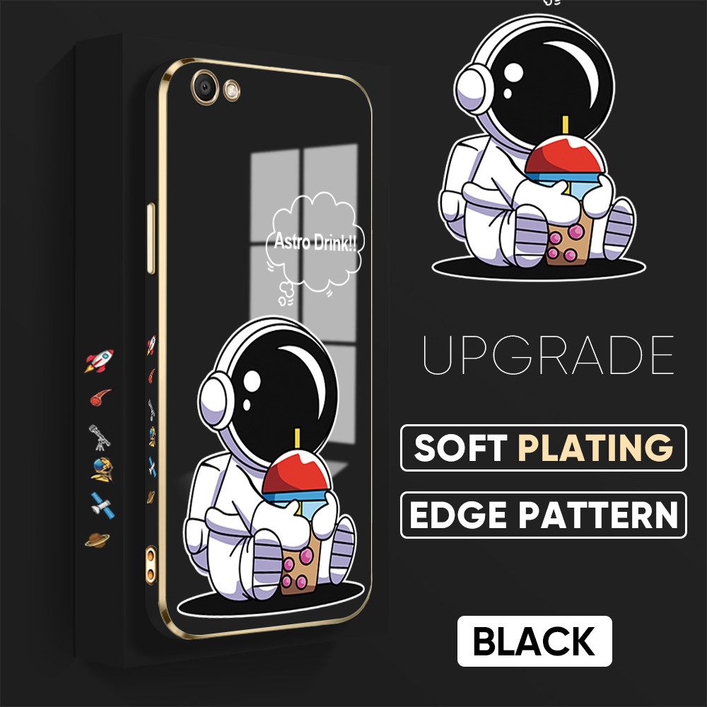 TA for Vivo V5 / V5 Lite / V5S Back Cover + Free Lanyard Cute Astronaut Luxury 6D Plating Case Side Pattern Soft Silicone Square Phone Cases