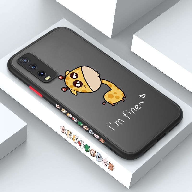 ZeroQiQi for Vivo Y20S Case Cute Funny Giraffe Side Printing Cover Frosted Ultra Thin Protective Anti Fall Phone Case