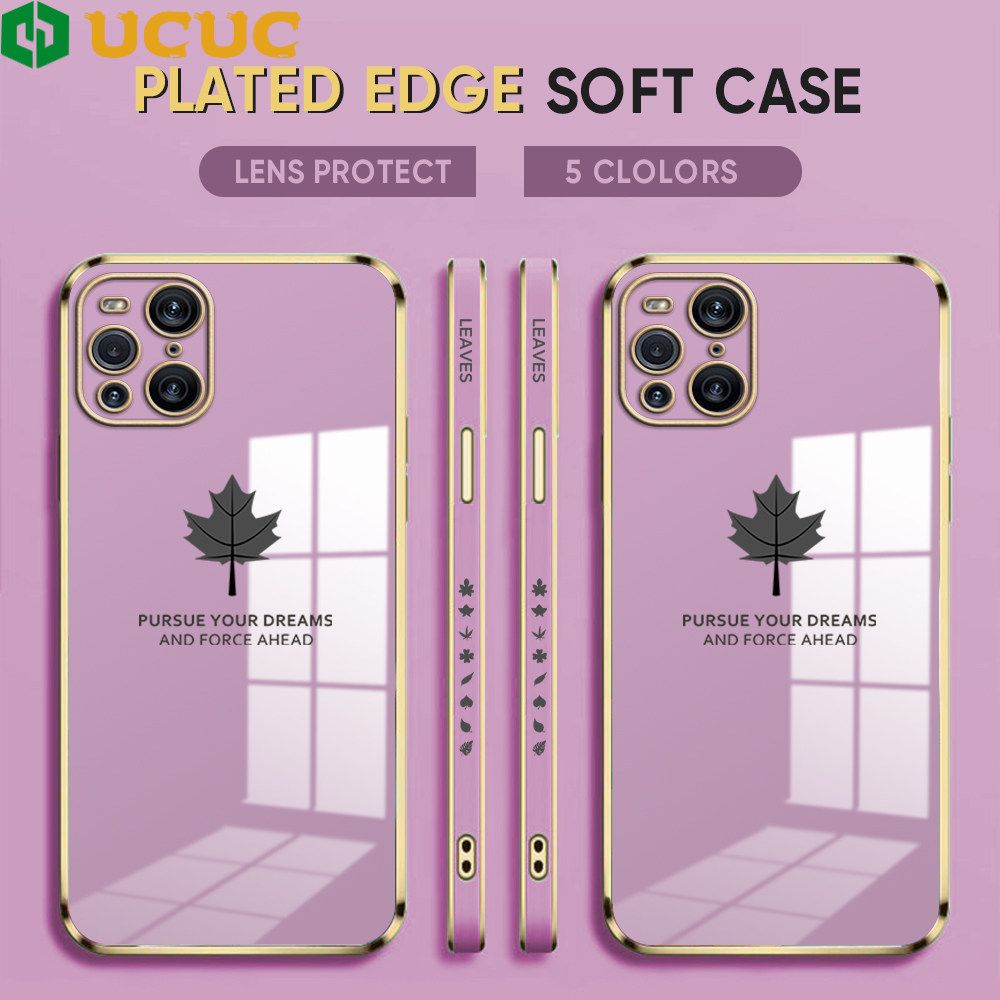 UCUC for OPPO Find X3 / Find X3 Pro Back Cover + Free Lanyard Maple Leaf Luxury 6D Plating Case Side Pattern Soft Silicone Square Phone Cases