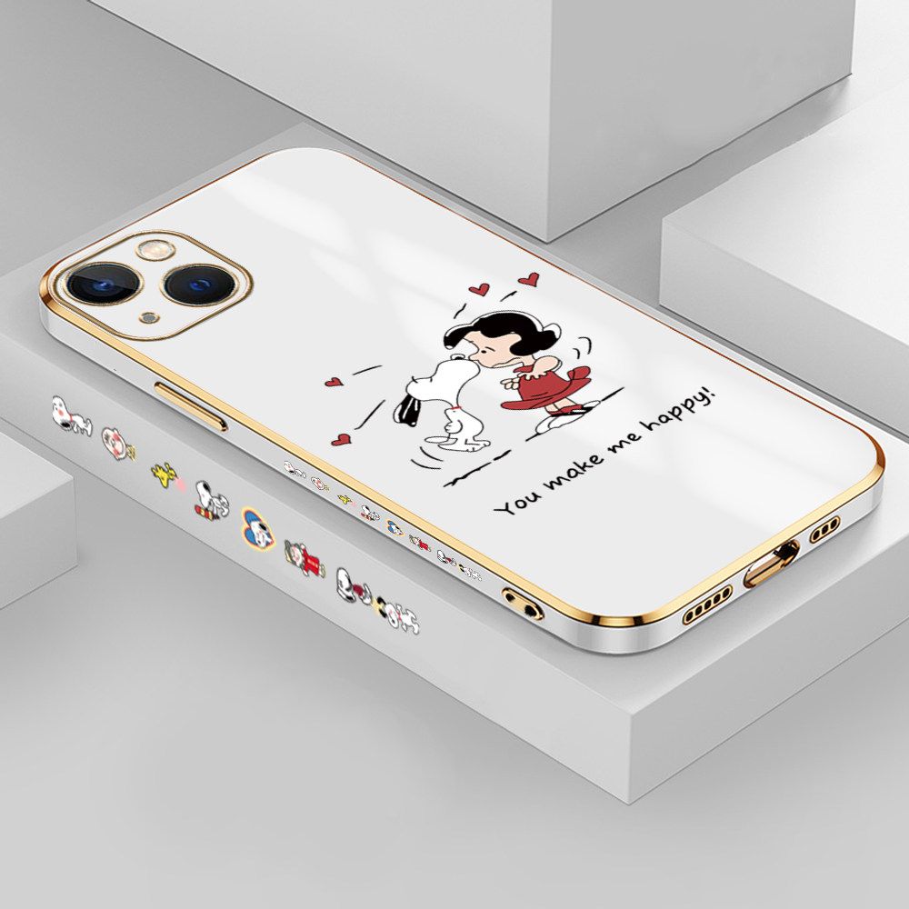 Jizetin (Free Lanyard) iPhone 13 Mini Case Cute Puppy Little Girl Luxury 6D Plating Soft Casing Silicone Ultra Thin Phone Cover