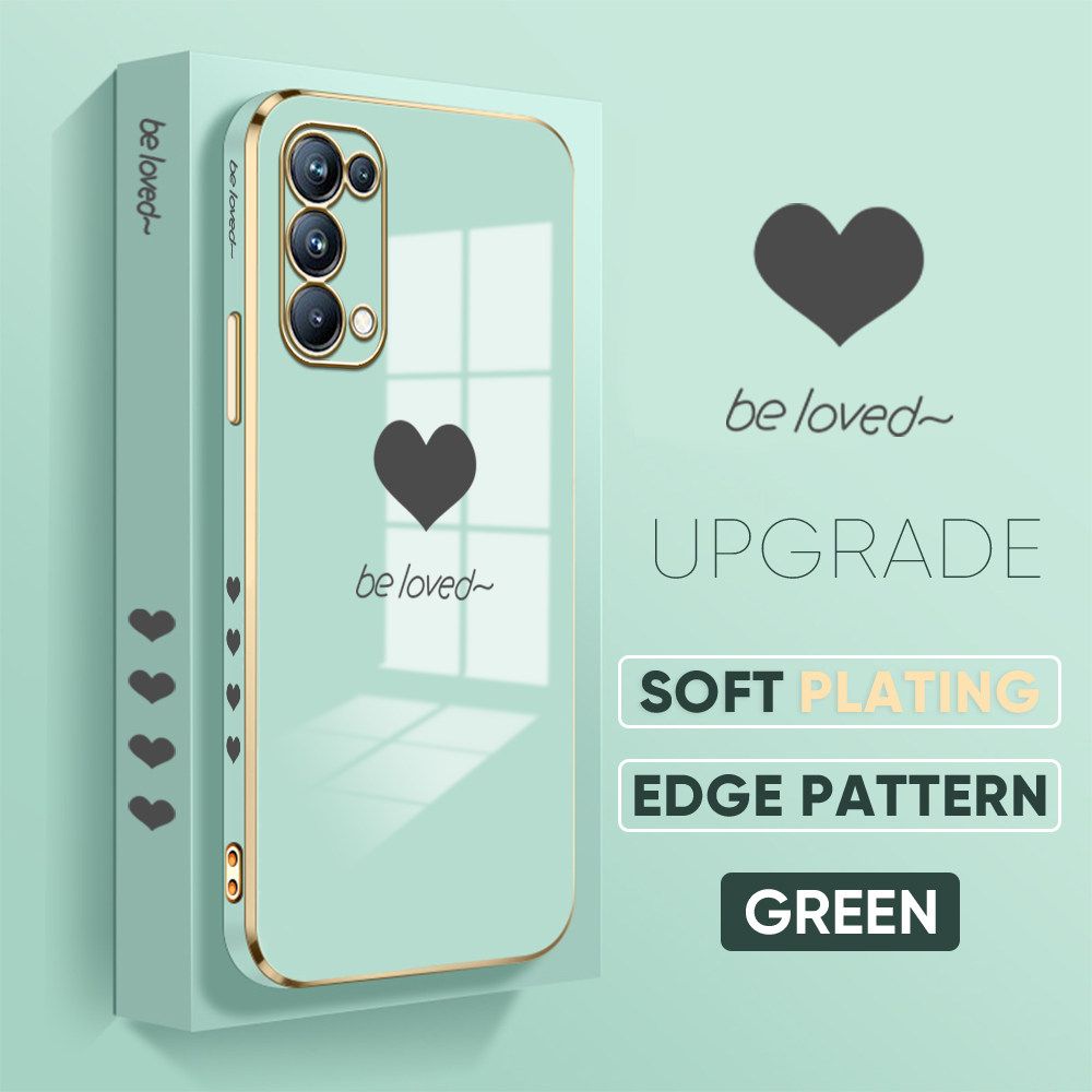 TA for OPPO Reno5 Pro 5G Back Cover + Free Lanyard Simple Love Luxury 6D Plating Case Side Pattern Soft Silicone Square Phone Cases
