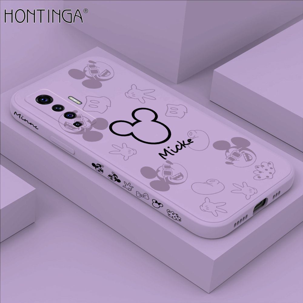 Hontinga for Vivo X50 5G Case Side Design Cute Mouse Avatar Back Cover Soft Square Edge Pattern Liquid Silicone Trend Phone Cases
