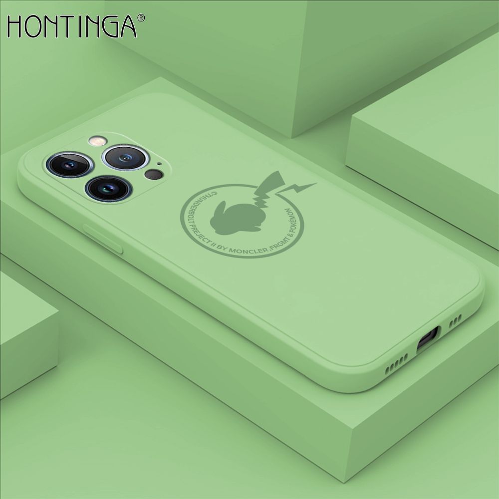 Hontinga for iPhone 13 Pro Max Case Cartoon Pikachu Pokemon Phone Case Liquid Silicone Casing Full Cover Camera Shockproof Protective Case