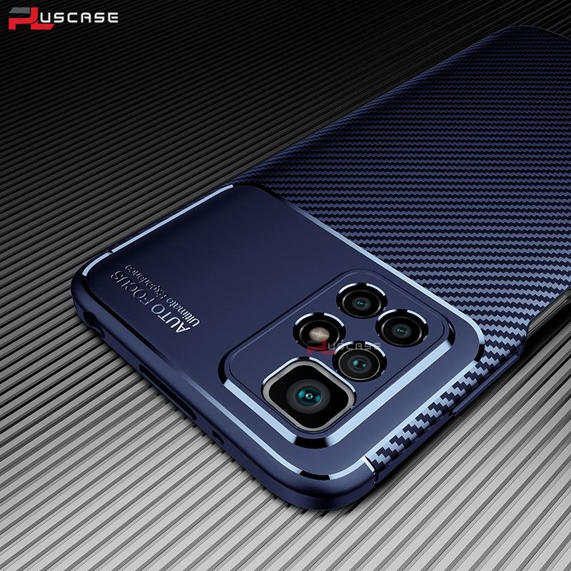PlusCase for Xiaomi Redmi 10 / Redmi 10 Prime / Redmi 10 2022 Carbon Fiber Armor Phone Case Soft Cover
