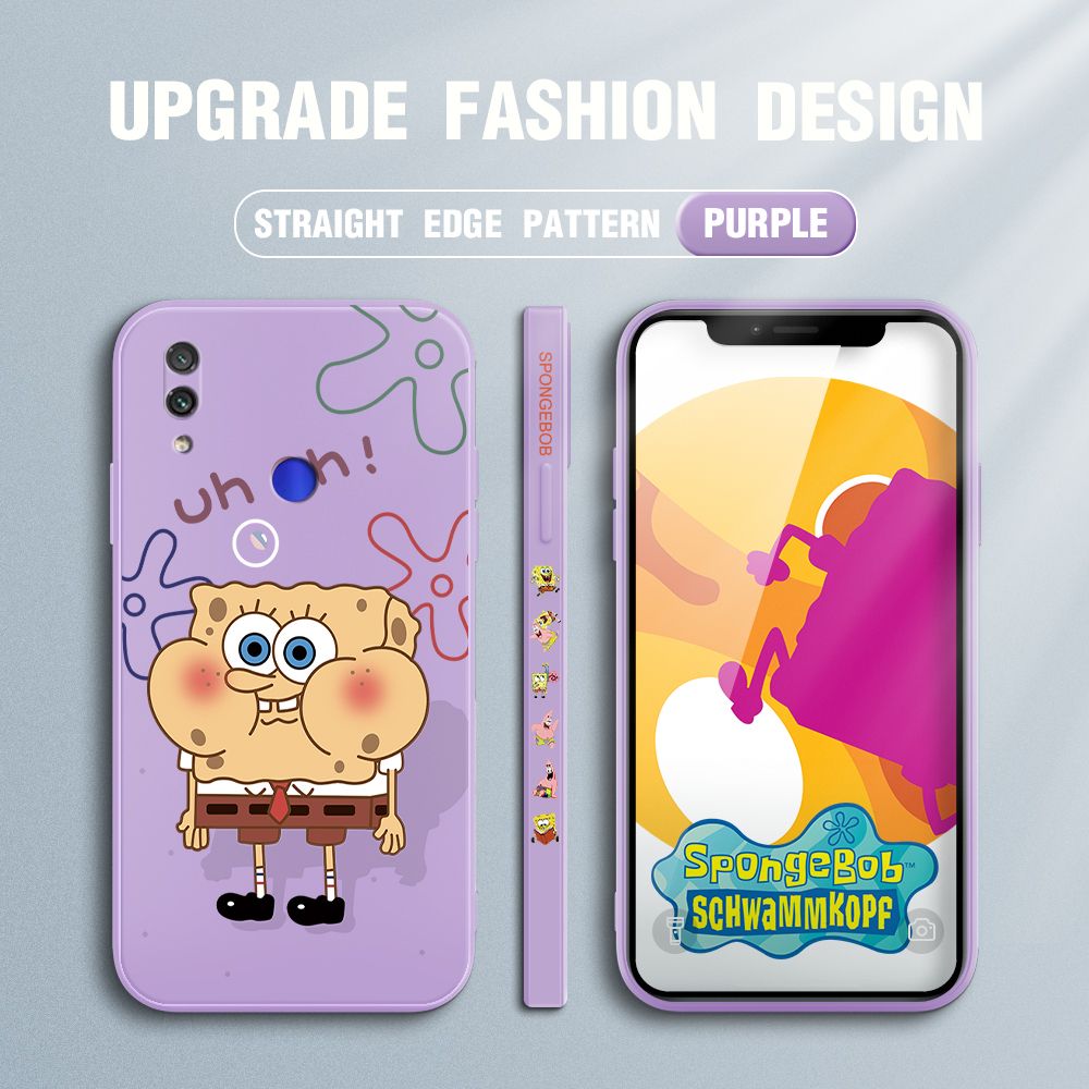Jizetin for Redmi Note 7 Pro / Redmi Note 7 Case Side Design Phone Cover New Cartoon SpongeBob SquarePants Cover Square Edge Pattern Liquid Silicone Trend Case
