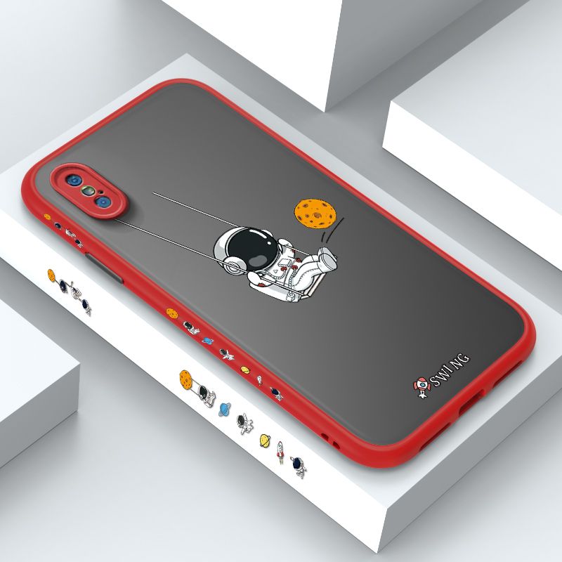 ZeroQiQi for iPhone XS Case Astronaut Swinging Side Printing Cover Frosted Ultra Thin Protective Anti Fall Phone Case