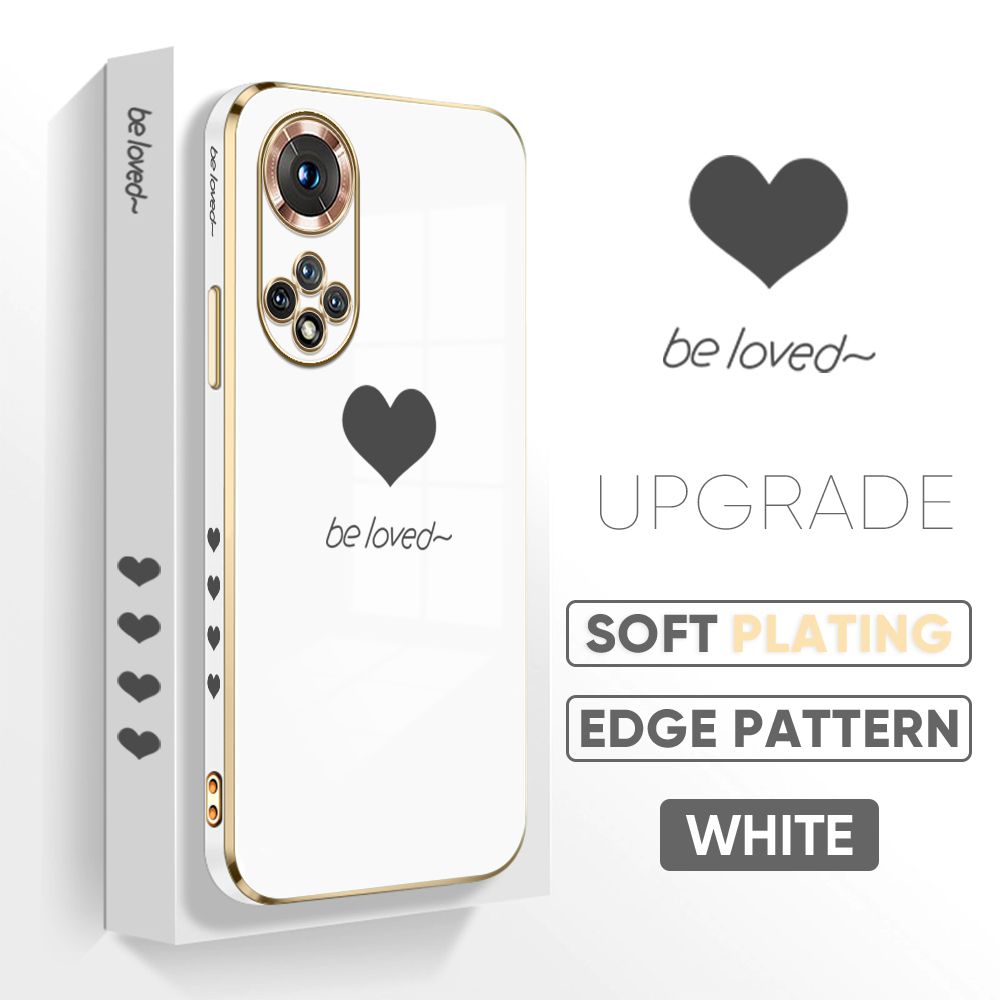 TA for Honor 50 Back Cover + Free Lanyard Simple Love Luxury 6D Plating Case Side Pattern Soft Silicone Square Phone Cases