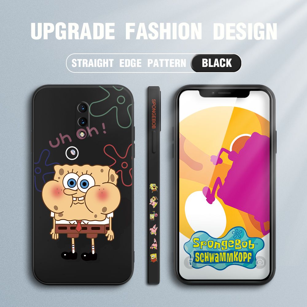 Jizetin for OnePlus 7 Case Side Design Phone Cover New Cartoon SpongeBob SquarePants Cover Square Edge Pattern Liquid Silicone Trend Case