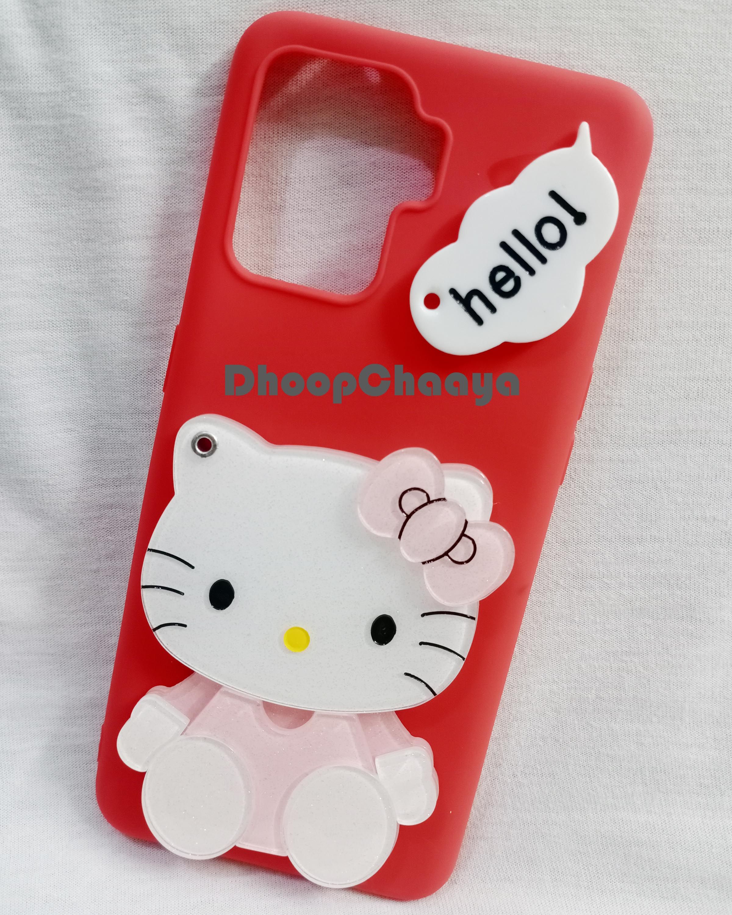 OPPO F19 Pro / OPPO A94 - Hello Kitty Soft Silicone Rubber 3D Cartoon Personality Cosmetic Middle Mirror Cute Flexible Case Cover