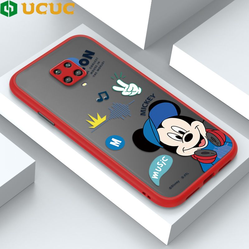 UCUC for Redmi Note 9 Pro / Note 9S / Note 9 Pro Max Back Cover Cute Mouse Greet Frosted Transparent Hard Phone Case Thin Shockproof Full Cover Camera Protect Case