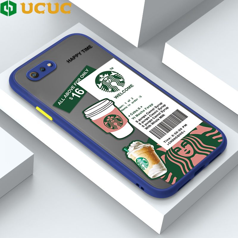 UCUC for OPPO A1K Realme C2 Back Cover Fashion Sticker Frosted Transparent Hard Phone Case Thin Shockproof Full Cover Camera Protect Case