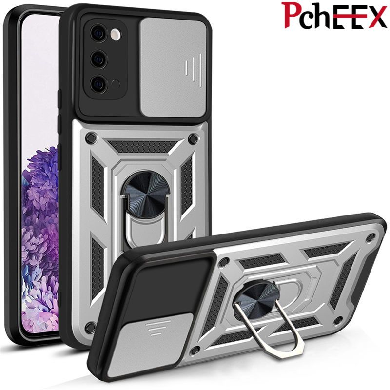 For Samsung Galaxy A72 4G/5G Phone Case, Military-Grade Push Window Cover Ring Stand Hard Anti-Fall Casing