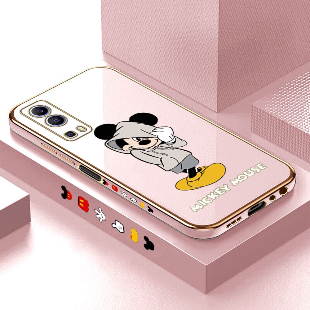 Luxury 6D Plating Case for Vivo Y72 5G Cartoon Cool Mouse Side Pattern Back Cover Soft Silicone Square Frame Shiny Bling Phone Cases + Free Lanyard