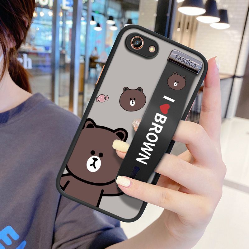 UCUC for OPPO A83 Wrist Strap Case Cute Brown Bear Wristband Printing Cover Shockproof Ultra Thin Phone Case