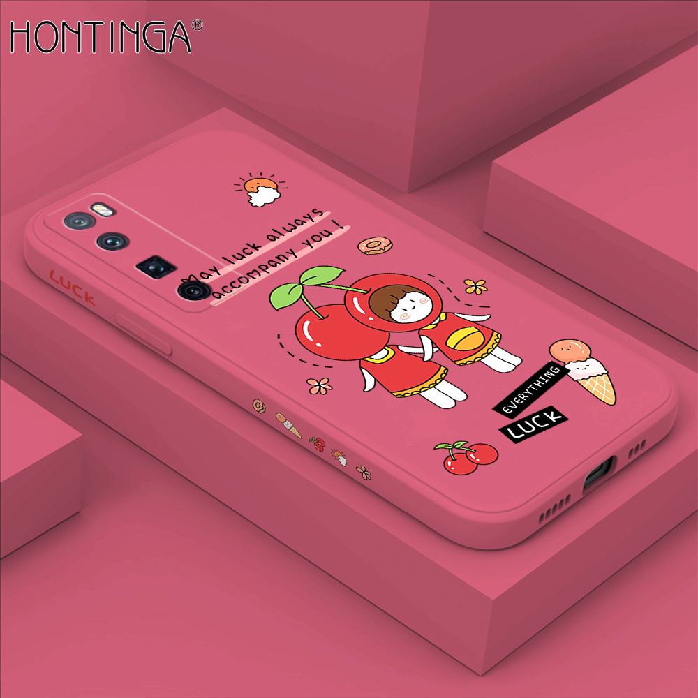 Hontinga for Huawei Nova 7 Pro Case Side Design Cute Cherry Girl Back Cover Soft Square Edge Pattern Liquid Silicone Trend Phone Cases