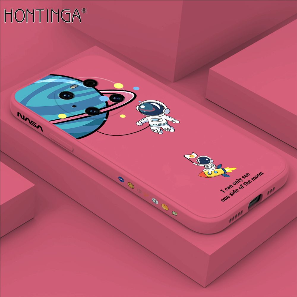 Hontinga for Huawei Mate 40 ProPlus Case Cartoon Astronaut Side Design Back Cover Soft Square Edge Liquid Silicone Phone Cases