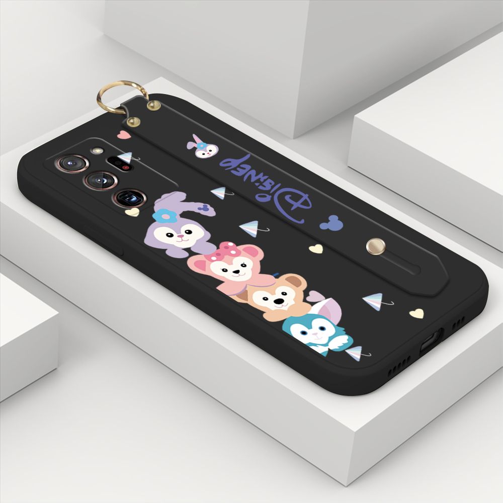ZeroQiQi for Samsung Galaxy Note 20 Ultra Wrist Strap Case INS Cute Style Creative Cartoon Rabbit and Fox Cover Thin Square Edge Liquid Silicone Phone Case