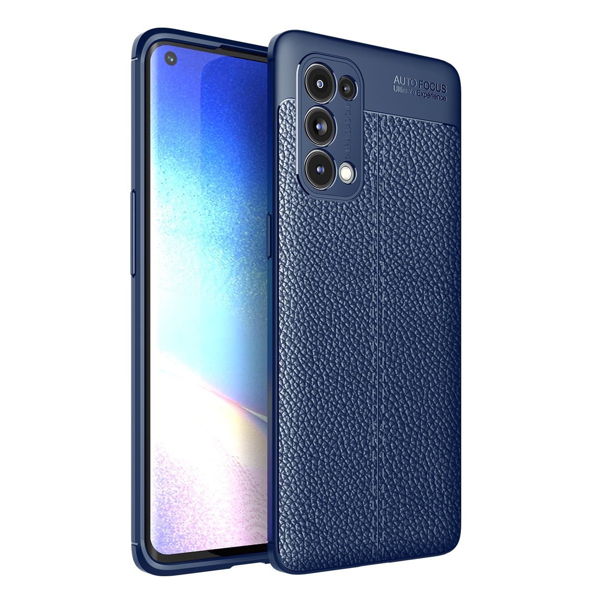 Shockproof Case For OPPO Reno 5 Pro 5G Leather Texture Soft Silicone Phone Back Cover