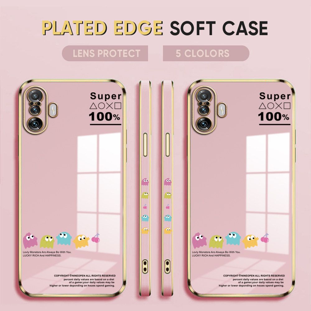Luxury 6D Plating Case for Xiaomi Poco M3 Pro Back Cover Game Little Monster Side Pattern Soft Silicone Square Phone Cases