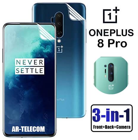 1+8 Pro 3-in-1 Combo Pack Front+Back+Camera Hydrogel Protector Poly (Not Glass) for OnePlus 8 Pro