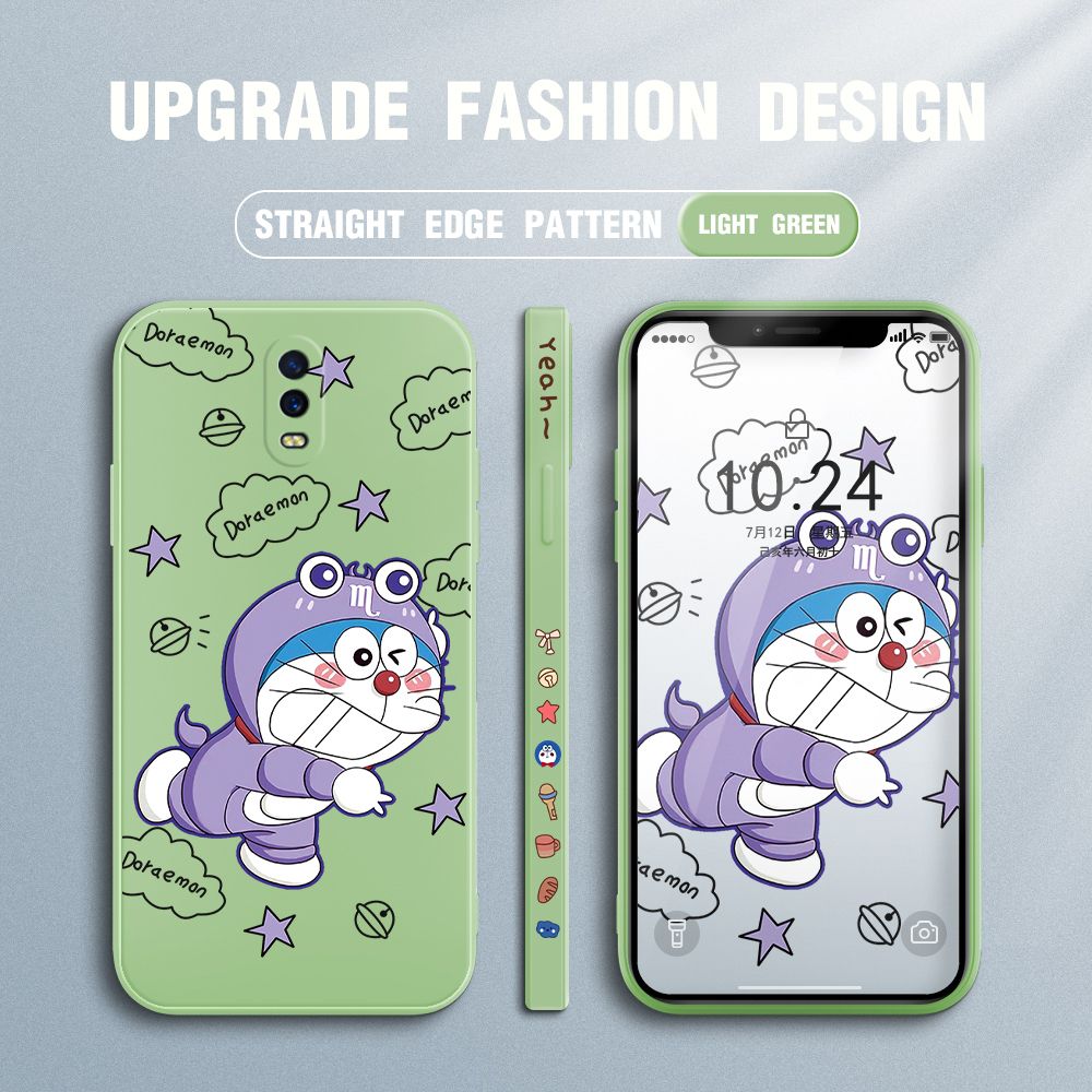 Jizetin for OPPO R17 Case Cute Cartoon Purple Doraemon Anime Side Design Phone Case Ultra Soft Edge Pattern Liquid Silicone Phone Cases