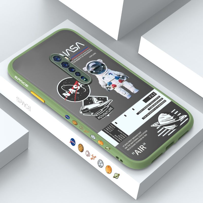 ZeroQiQi for OPPO Reno 2 Case Creative Cartoon Astronaut Side Printed Pattern Design Phone Cover Frosted Transparent Ultra Thin Protective Phone Case