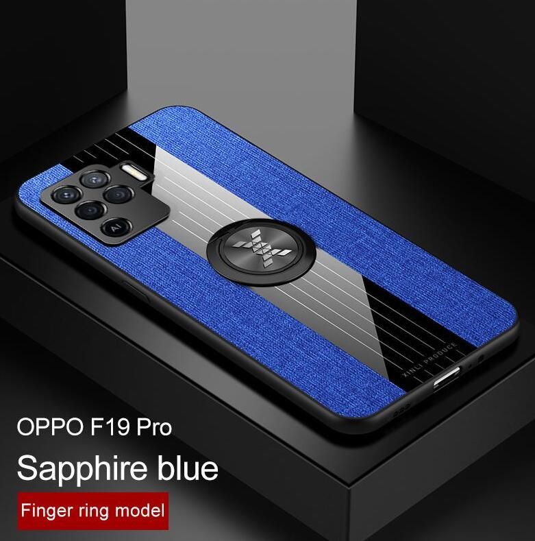 icasecover for OPPO F19 Pro Hard Case Hybrid Shockproof Fabric Silicone Splicing Color Car Magnetic Ring Buckle Back Cover