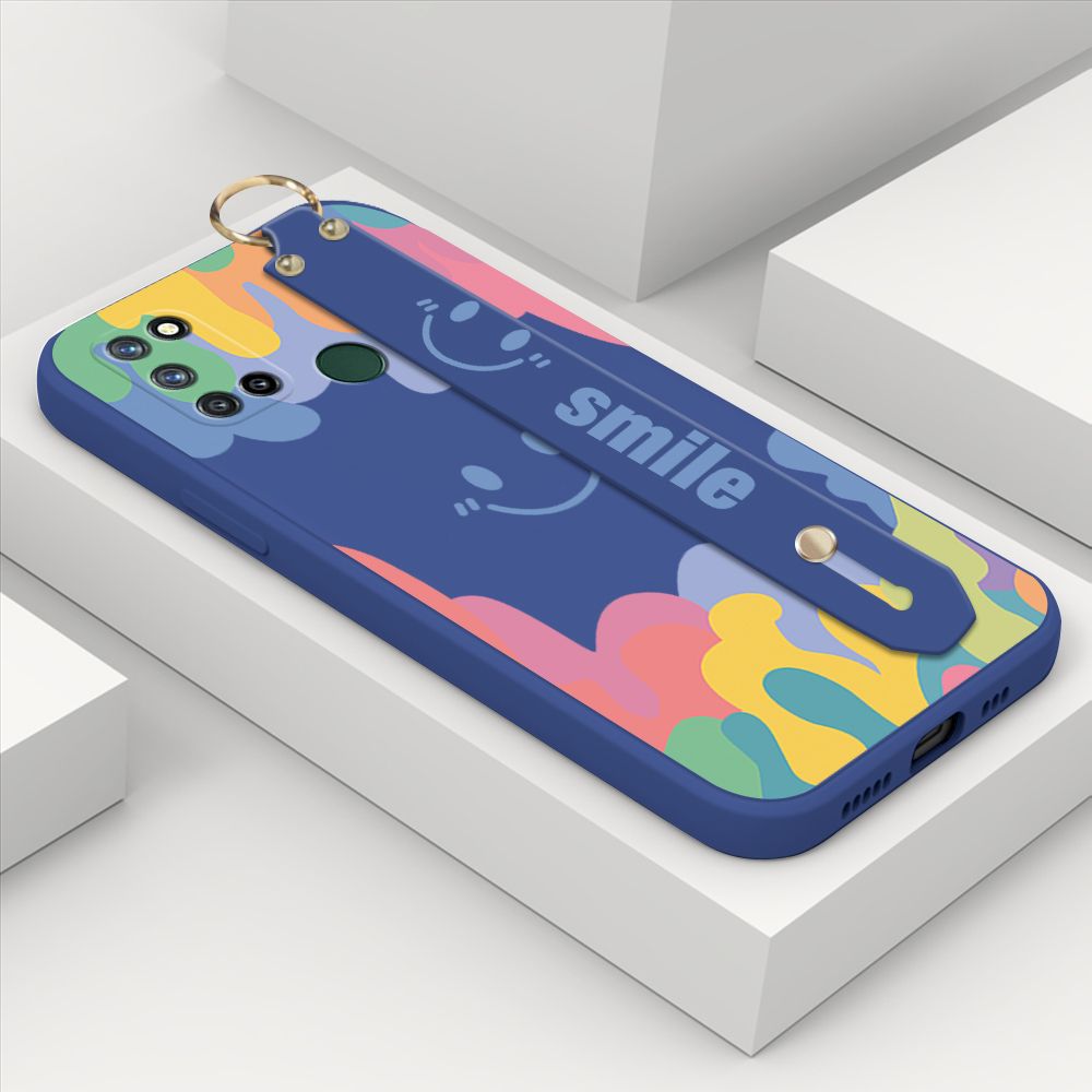 ZeroQiQi for Realme C17 Wrist Strap Case Soft Candy Color Splash Ink Cover Trend Square Printed Pattern Liquid Silicone Phone Case