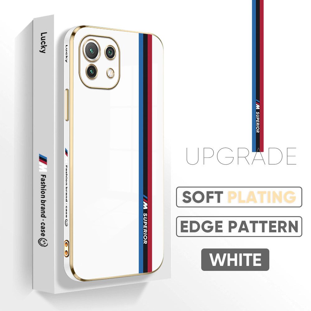 Jizetin (Free Lanyard) Xiaomi 11 Lite 5G 4G / 11 Lite 5G NE Back Cover Car Track Luxury 6D Plating Case Side Pattern Soft Silicone Square Mobile Phone Cases