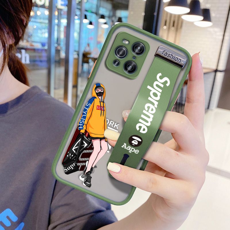 UCUC for OPPO Find X3 5G Wrist Strap Case Creative Cartoon Handsome Girl Wristband Printing Cover Shockproof Frosted Phone Case