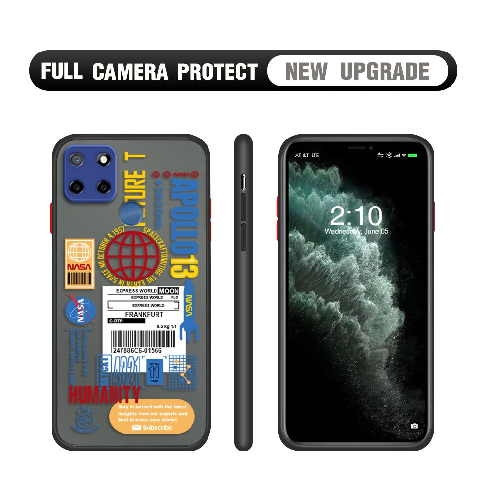 Hontinga for Realme C12 / C25 / C25S / Narzo 20 / Narzo 30A Case Travel Poster Camera Shockproof Protection Cases Edge Frosted Transparent Phone Cover