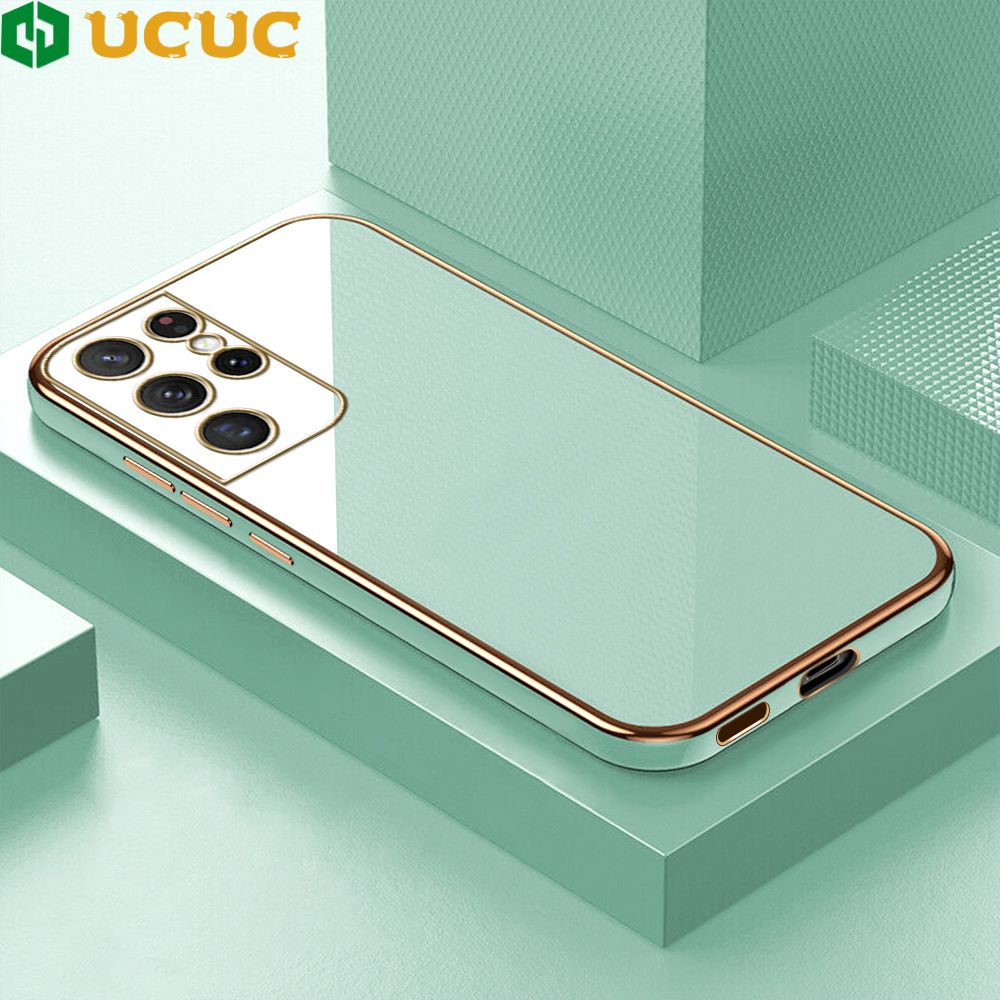 UCUC for Samsung Galaxy S21 Ultra 5G Back Cover + Free Lanyard Colour Luxury 6D Plating Case Side Pattern Soft Silicone Square Phone Cases