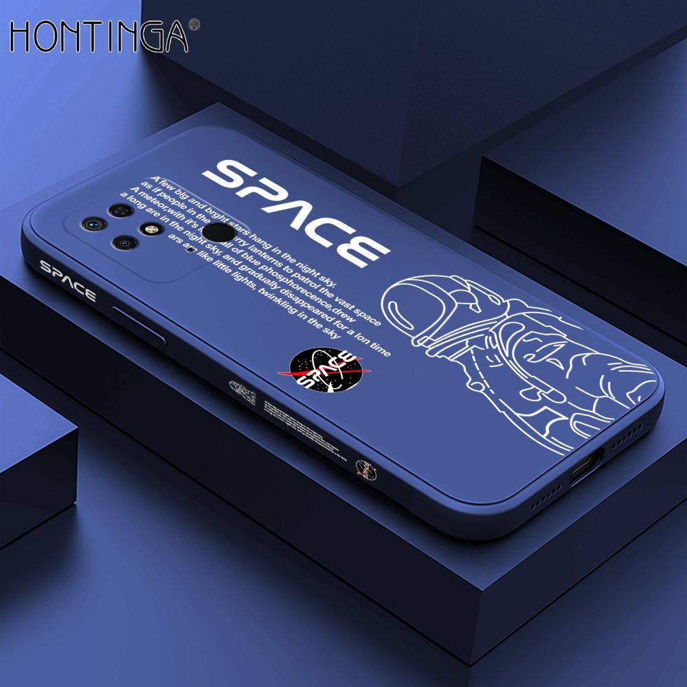 Hontinga for Xiaomi Redmi 10C Back Cover Cool Astronaut Side Design Case Square Edge Liquid Silicone Phone Case
