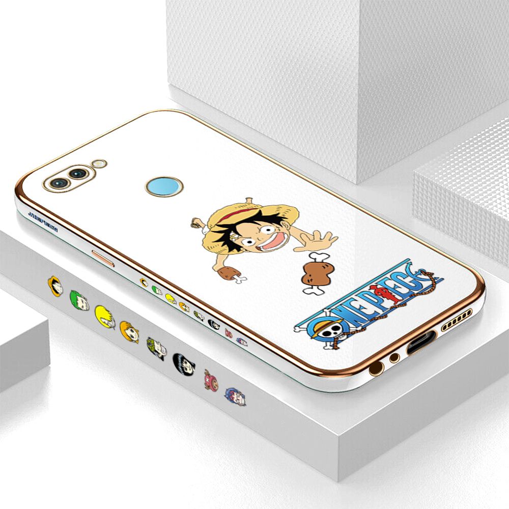 Luxury 6D Plating Case for Realme U1 Gluttonous Cartoon Luffy Side Pattern Back Cover Soft Silicone Square Frame Shiny Bling Phone Cases + Free Lanyard