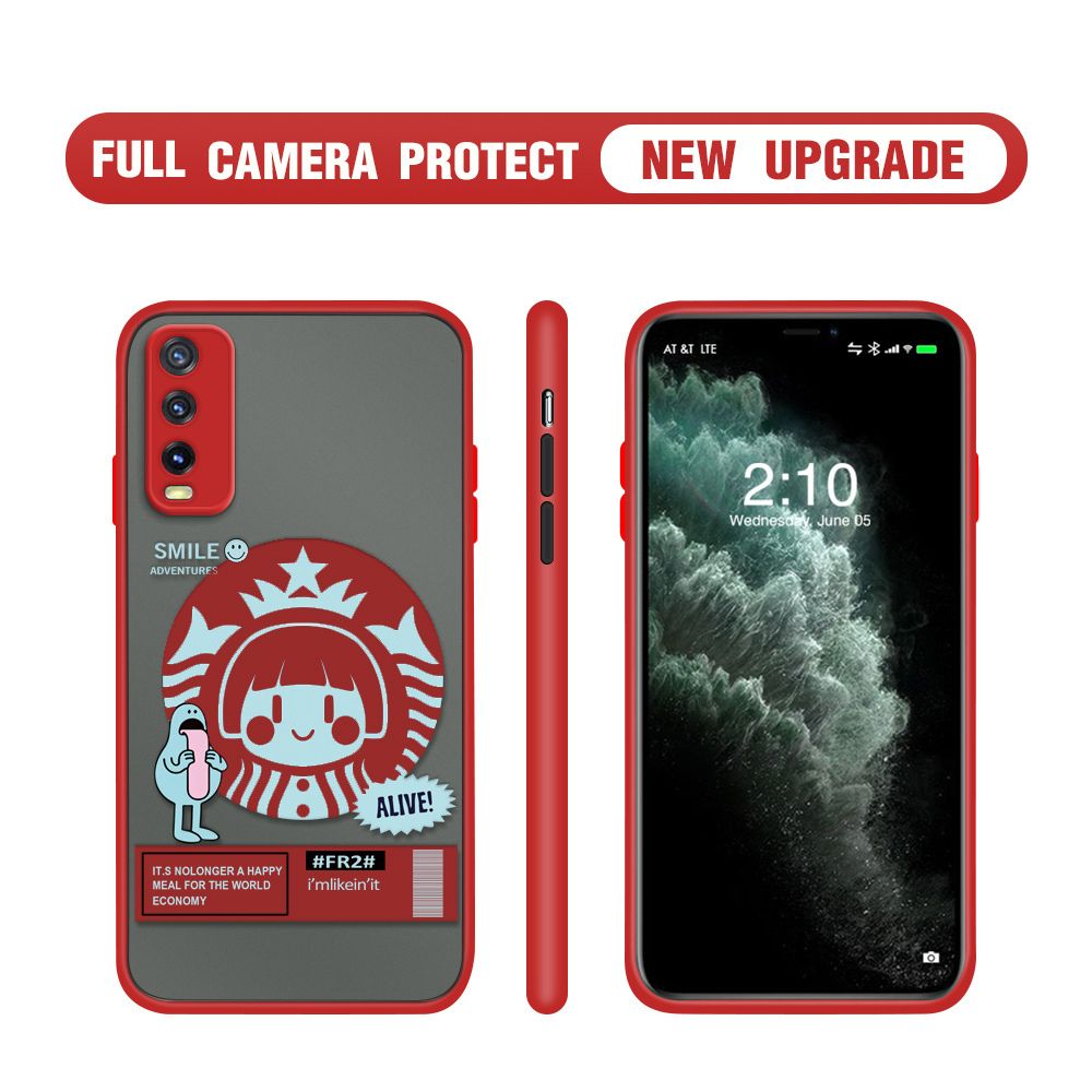 Hontinga for Vivo Y20 Y20i Y20S Y12S Y20 2021 Y20S G Y12A Case Cute Coffee Girl Camera Shockproof Protection Casing Edge Frosted Transparent Phone Cover