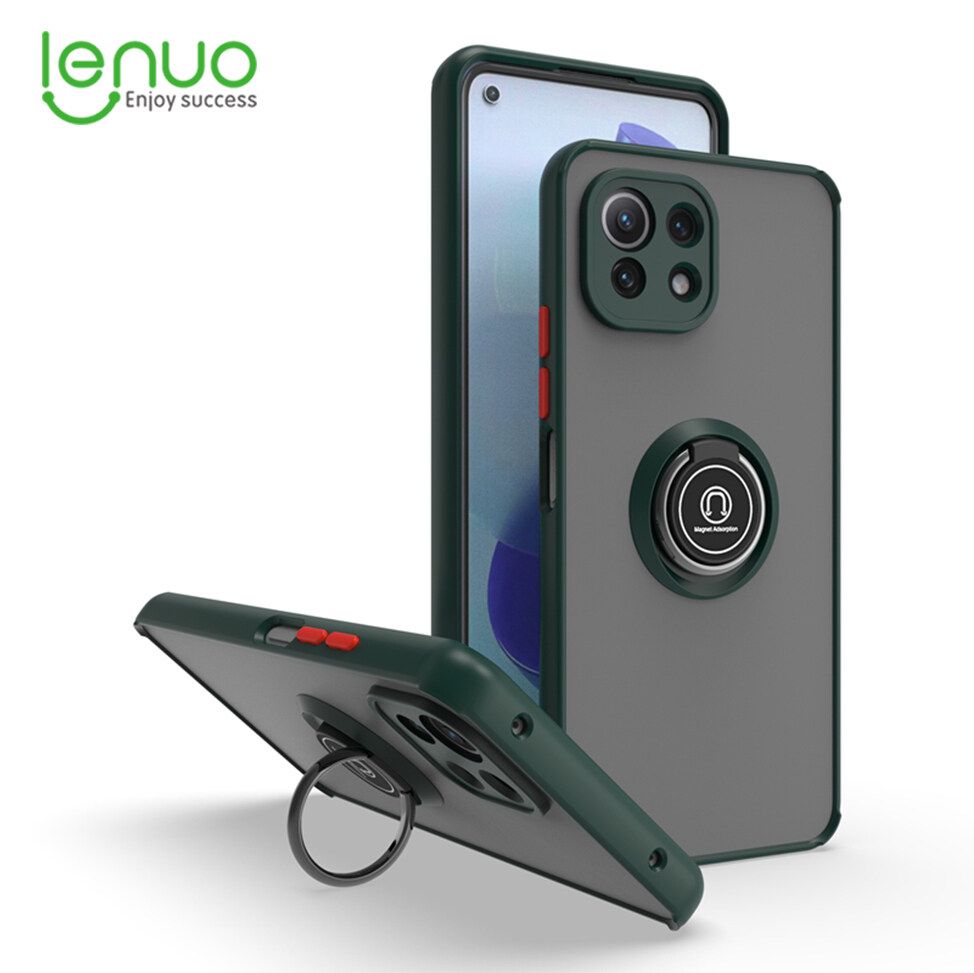 Lenuo Anti-fall Fashion Protective Phone Case For Xiaomi Mi 11 Lite / Xiaomi 11 Lite 5G NE Casing Multifunction Car Magnetic Shockproof With Ring Stand Back Cover