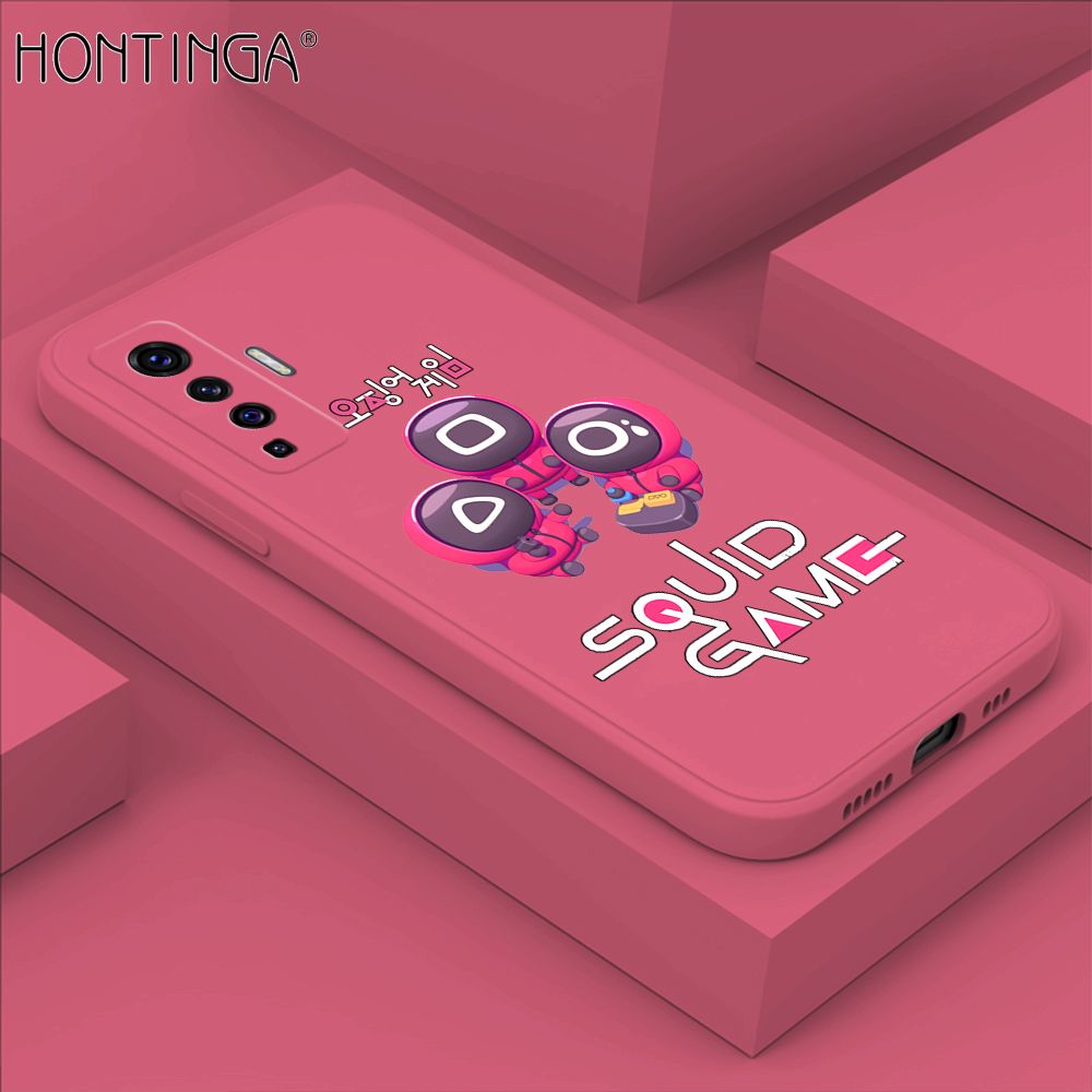Hontinga for Vivo X50 5G Case Cute Cartoon Cute Squid Character Phone Cover Square Liquid Silicone Shockproof Phone Protective Case