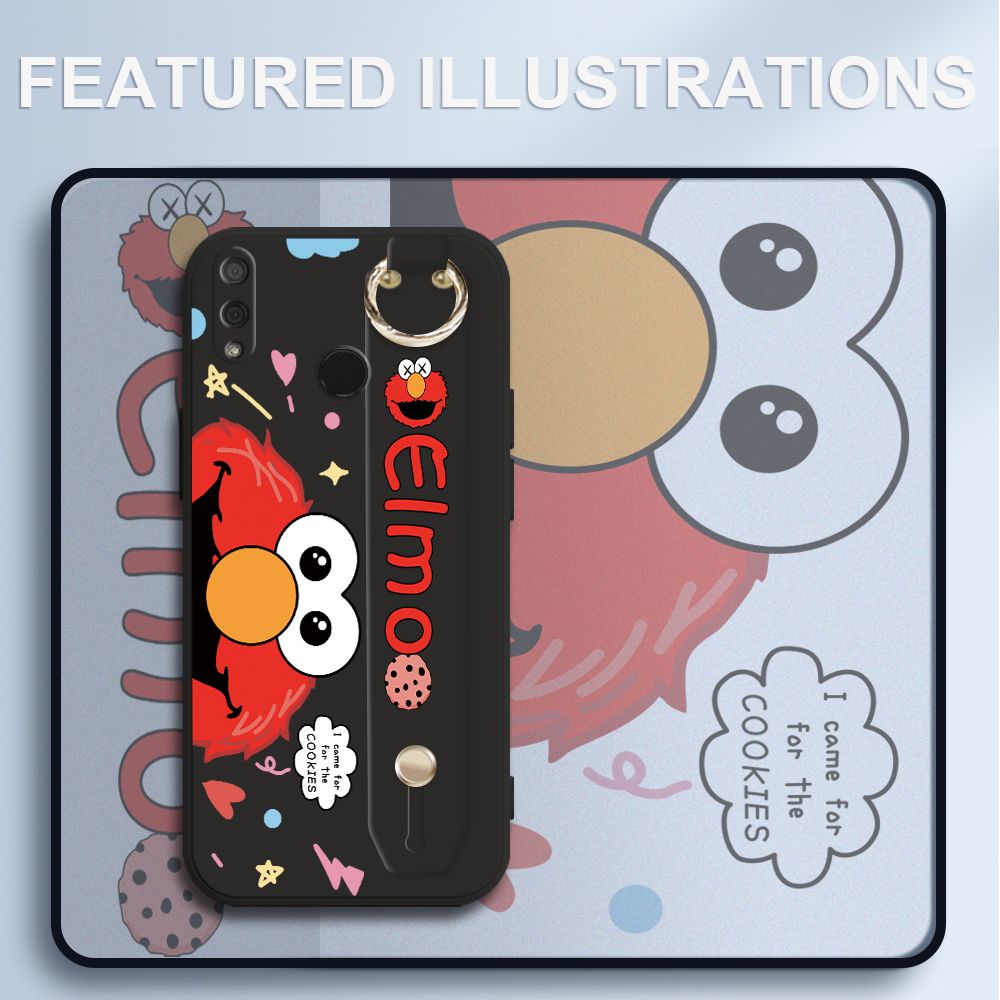 UCUC for Huawei Y9 2019 Wrist Strap Case Creative Cartoon Red Haired Monster Cover Ultra Thin Anti Fall Liquid Silicone Phone Case