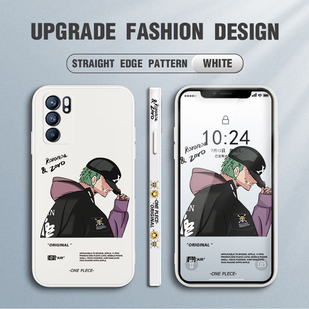 Jizetin for OPPO Reno6 5G Case Anime One Piece Roronoa Zoro Side Design Phone Case Ultra Soft Edge Pattern Liquid Silicone Phone Cases