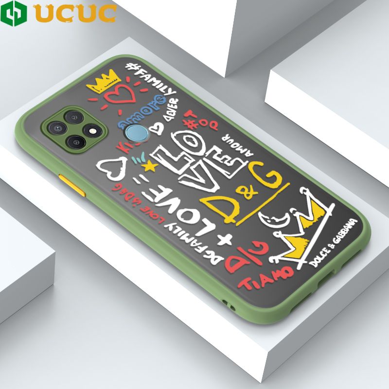 UCUC for OPPO A15 A15s Back Cover LOVE Graffiti Frosted Transparent Hard Phone Case Thin Shockproof Full Cover Camera Protect Case