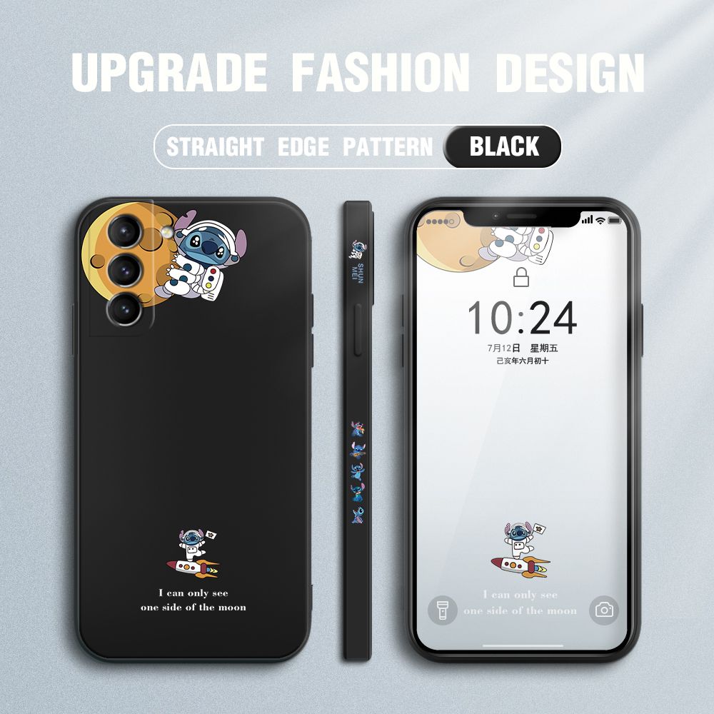 Jizetin for Samsung Galaxy S21 5G Case Side Design Phone Cover  Astronaut Stitch Cover Square Edge Pattern Liquid Silicone Trend Case
