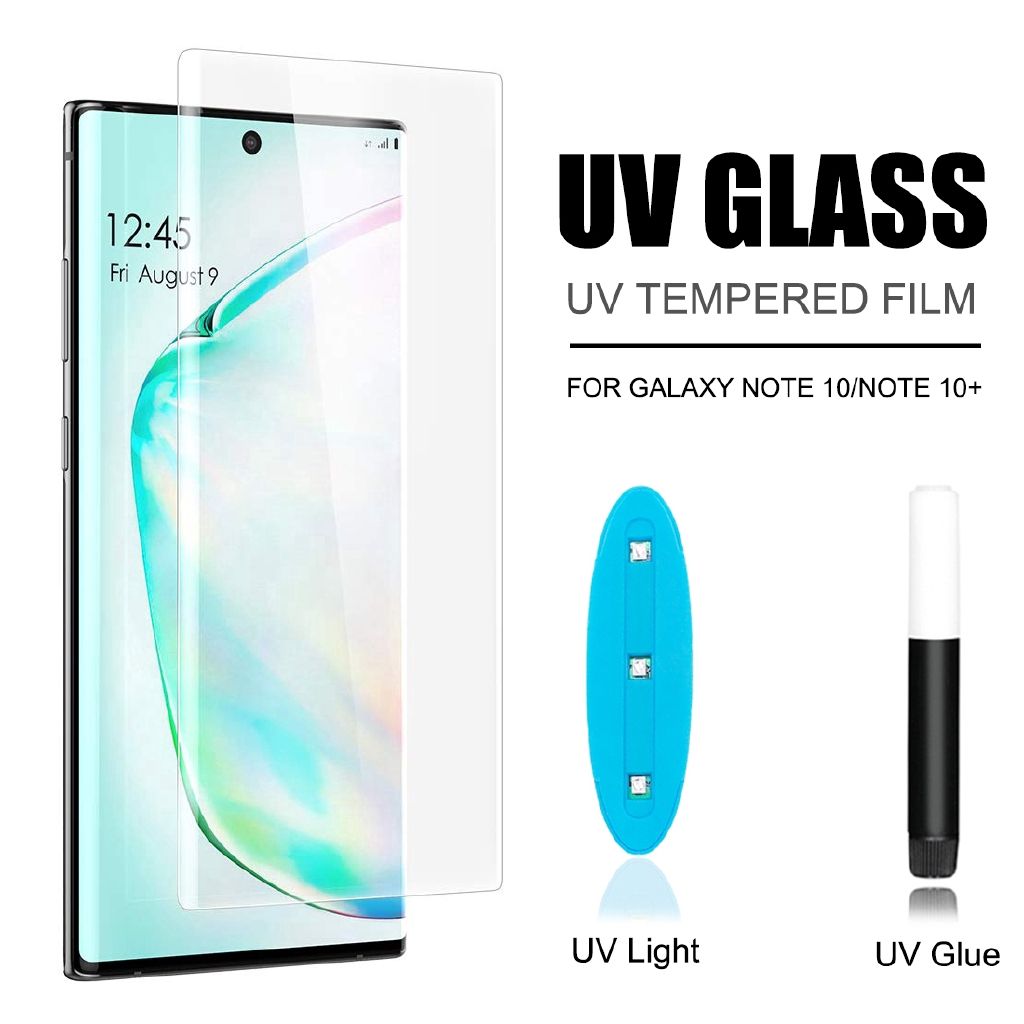 Samsung galaxy note 8/note 9/note 10/note 10 plus/s6 egde/s7 edge/s8/s8 plus/s9/s9 plus/s10/s10 plus (a + গ্রেড) এর জন্য) uv লাইট আঠালো টেম্পার্ড গ্লাস স্ক্রিন প্রোটেক্টর-স্বচ্ছ
