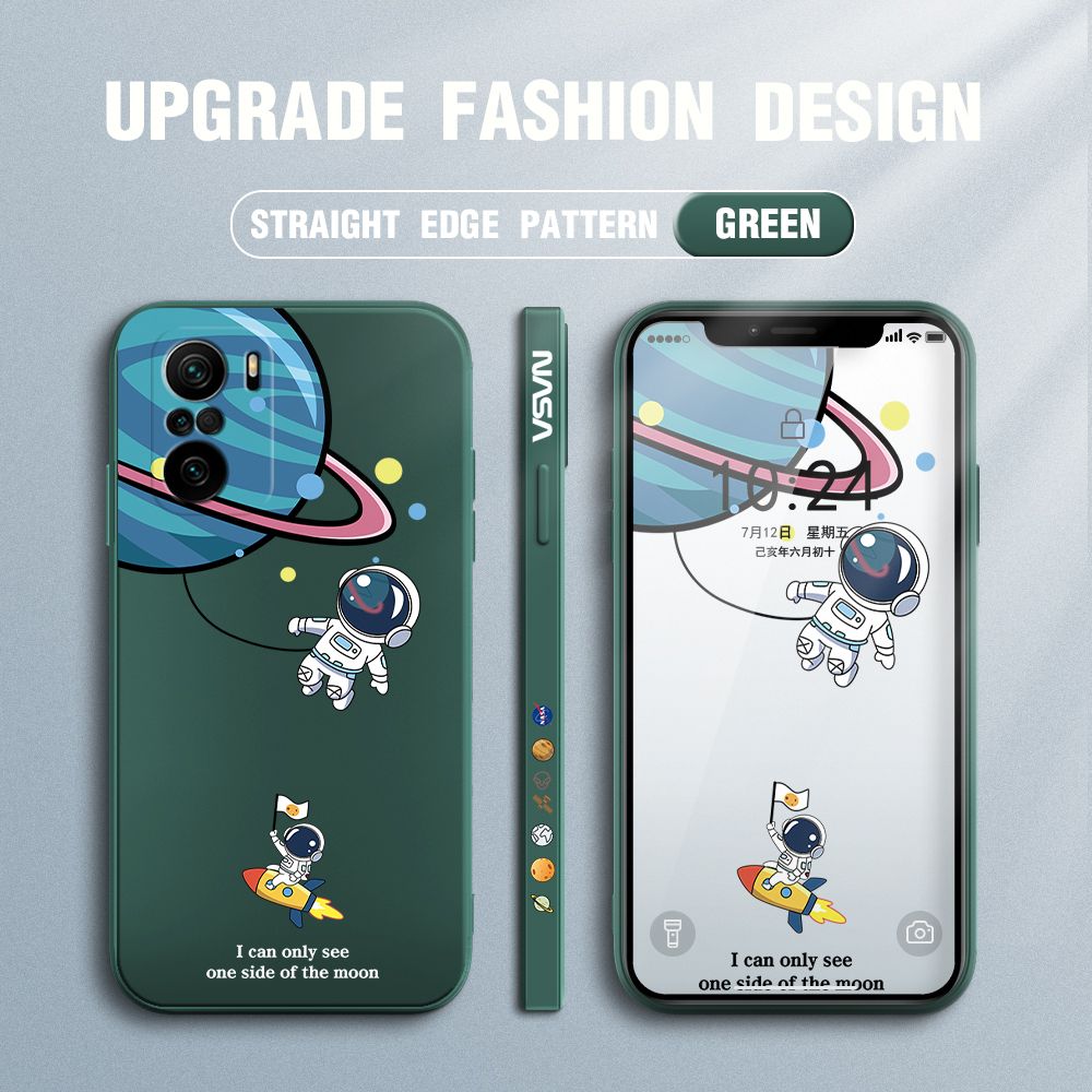 FHKL for Xiaomi Poco F3 Back Cover Cartoon Astronaut Side design Soft Case Multicolor Liquid Silicone Phone Cases
