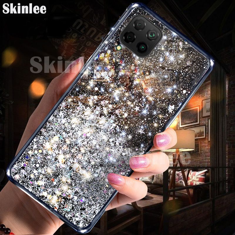 Skinlee for Samsung M33 5G Full Stars Moon Glitter Bling Sequins Case for Samsung Galaxy M33 5G Starry Sky Transparent Soft Back Cover