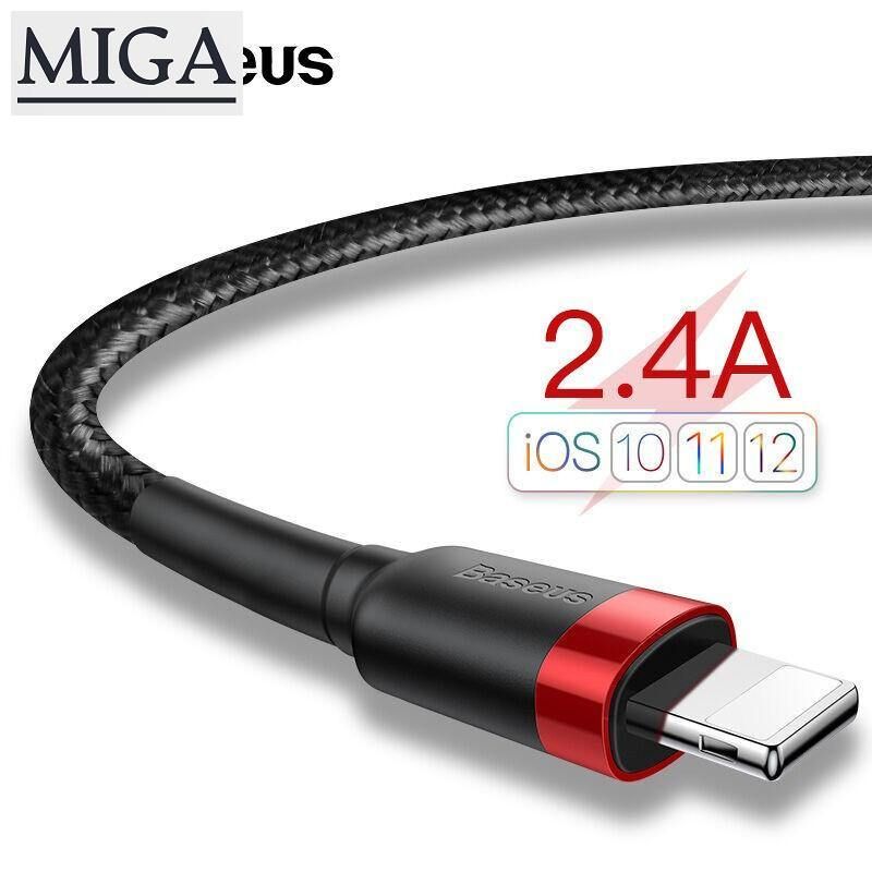 【MigaPlaza】 Baseus 1M Orignal USB Cable 2.4 A Fast Charging and Data Transfer Phone USB Data Cables for iPhone 11 11 Pro XS XR XS Max X 8 7 6 5 6s