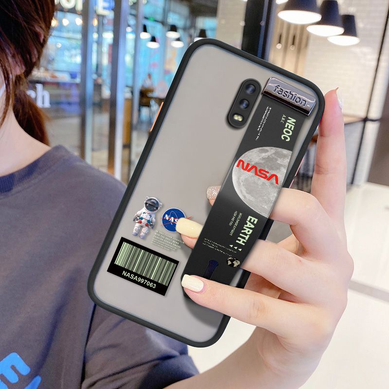 UCUC for OPPO R17 Wrist Strap Case Creative Cartoon Astronaut Wristband Printing Cover Shockproof Frosted Phone Case