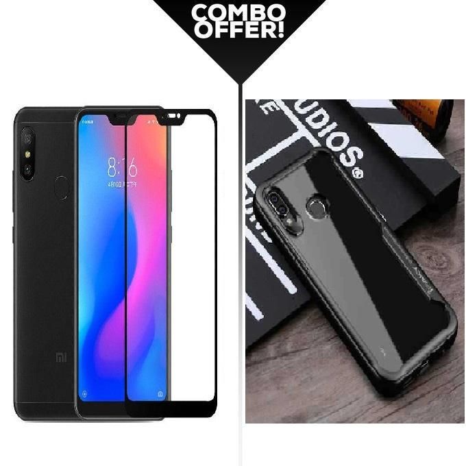 Combo Ipaky Back Cover and 5D Glass For For Redmi Note 5 Ai- Black