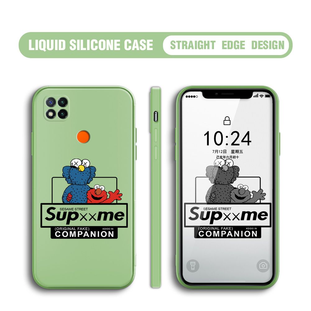 BILI for Redmi 9C Back Cover Sesame Street Companion Multicolor Liquid Silicone Phone Case Soft Square Lens Protection Phone Cases