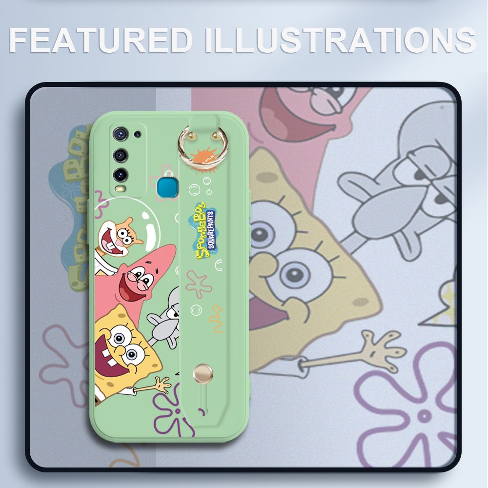UCUC for Vivo Y50 Wrist Strap Case Funny Cartoon Sea Creatures Cover Ultra Thin Anti Fall Liquid Silicone Phone Case