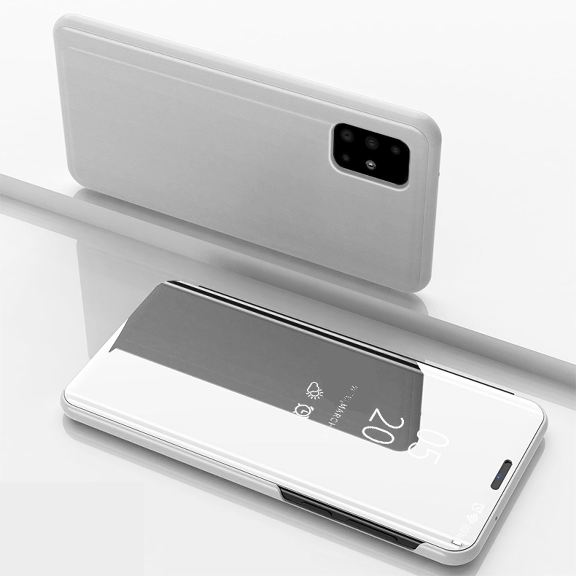 For Samsung Galaxy A51 Mirror Plating Hard PC -PU Leather Translucent Standing View Case Cover